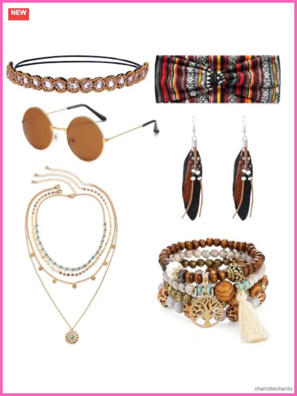 6Pc Hippie Costume Accessories Set 60s 70s Retro Party Outfit